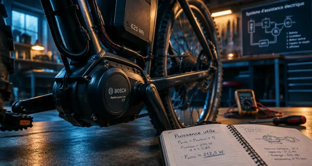 Vélo électrique puissant : moteur et puissance utile, atelier garage